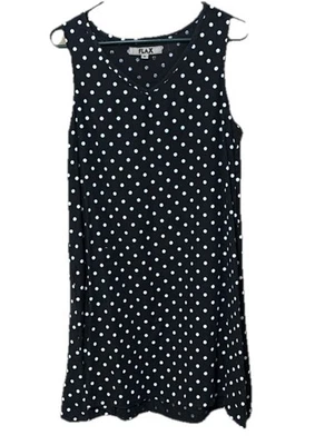 Vestido recto de lino para mujer pequeño negro blanco a lunares mezcla de lino sin mangas  Foto 1 de 3