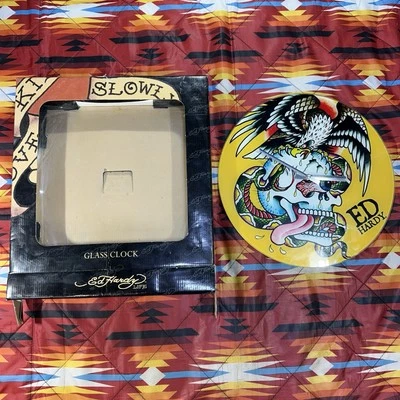 Vintage Y2K Ed Hardy "Eagle On Skull Snake" Glass 13.5” Wall Clock READ! - Image 1 of 4