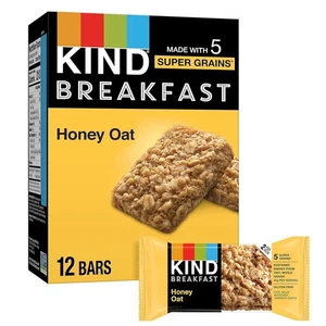 Barras de desayuno KIND, miel avena, bocadillos saludables, gluten 6 unidades (12 barras)  - Imagen 1 de 6