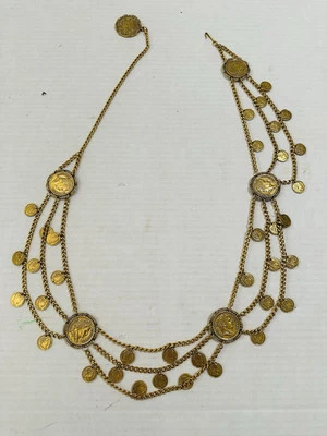 "Monedas de colección Napoleón León declaración cinturón de alta costura tono dorado 39"" monedas de doble cara" Foto 1 de 4