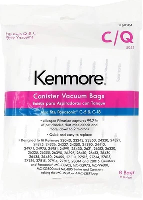 Genuine Kenmore 50104 ,  5 Pack Style C/Q Canister Vacuum Bags fits C-5, C-18 - Image 1 of 4