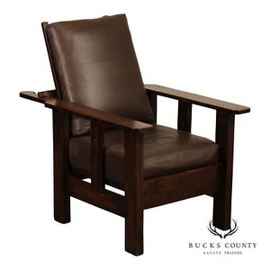Antique Mission Oak and Leather Morris Chair - Picture 1 of 14