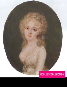 SIGNED ANTIQUE EARLY 1800s FRENCH MINIATURE HAND PAINTED GOUACHE LADY PORTRAIT - Picture 1 of 7