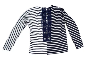 Sacai Japan Navy Striped Shirt Back Lace Up Detailed Top Size 1 (38 Bust) *Flaw - Picture 1 of 9
