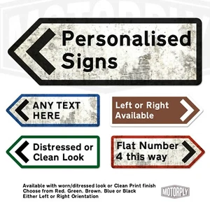 Metal Wall Sign - Personalised UK Road Direction Arrow - Custom Left Right Point - Picture 1 of 13