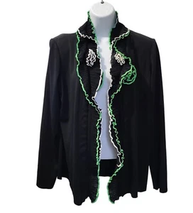 Cardigan donna Ming Wang piccolo top giacca nero manica lunga volant aderente - Foto 1 di 7