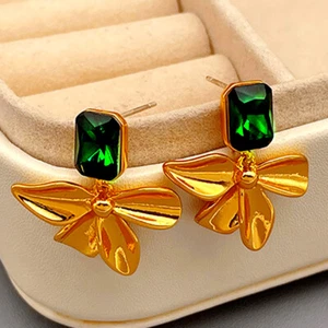 18k Ohrringe Dangle Drop simulierten Smaragd Gold plattiert Blatt Ohrringe für F - Bild 1 von 18