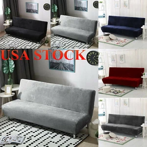 Armless Sofa Bed Cover Futon Slipcover Stretch Elastic Folding Couch Case - Picture 1 of 70