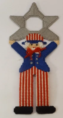Vintage Handmade Uncle Sam Plastic Canvas Yarn Needlework  Door Hanger - Image 1 of 2