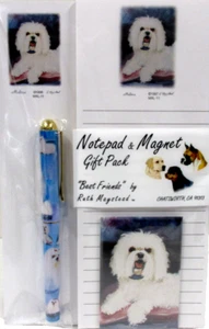 Nuovo set regalo magnetico bianco maltese cane lista pad, blocco note, magnete e penna - Foto 1 di 5