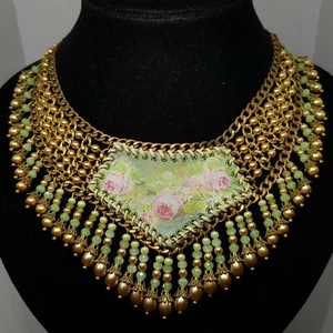 Necklace Michal Negrin Crystals Leather Evening Concert Big Israel - Picture 1 of 12