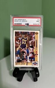 1991 Upper Deck Basketball Magic Johnson Vs. Michael Jordan #34 PSA 9 Mint NBA