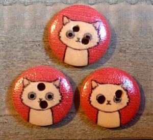 3 Cat Kitten Sewing Buttons Crafting Wood 2 Hole 5/8" - Picture 1 of 2