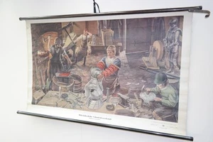 Old Teaching Board Medieval Blacksmith Workshop Vintage Deco Wall Map Roll Map - Picture 1 of 1