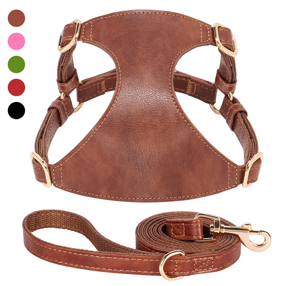 No Pull Leather Dog Harness and Leash set Puppy Walking Vest for French Bulldog - Image 1 of 4