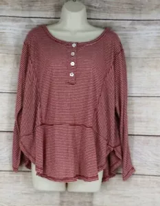 Umgee Womens Sz Small Medium Pinstripe Long Sleeve Linen Top Shirt Rust Red - Picture 1 of 6