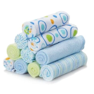 10 Pack Baby Blue Washcloths Circle Print Soft Bath Towels for Boys Girls - Picture 1 of 6