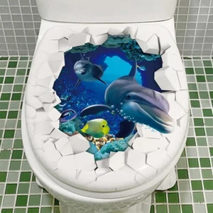 3D Sea Scenery Animal Decal Removable Vinyl Art Bathroom Toilet Seat Lid Decor - Picture 1 of 6