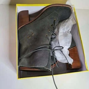 Jeffrey Campbell Juneau Brown Green Leather Lace Up Block Heel Boots SZ 10 $225 - Picture 1 of 9