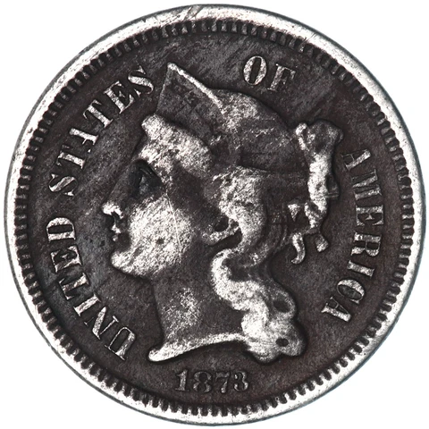 1873 (P) Three Cent Nickel Fine FN Dark See Pics V432 Cover
