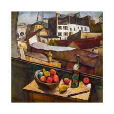 Diego Rivera, Knife and Fruit Front of Window, Canvas Print, 16" x 16" + Border
