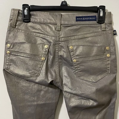 Rock & Republic Kashmere Mid-Rise Skinny Jean Metallic Gold Finish Women’s 6M - Image 1 of 4