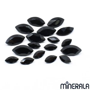 NATURAL BLACK ONYX GEMSTONE FACETED MARQUISE SHAPE 4x8mm 6x12mm WP027FC - Picture 1 of 6