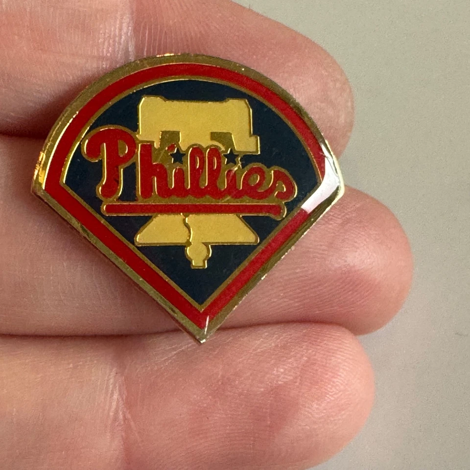 Vintage Philadelphia Phillies Home Plate Liberty Bell Enamel Lapel Pin MLB - Image 1 of 3