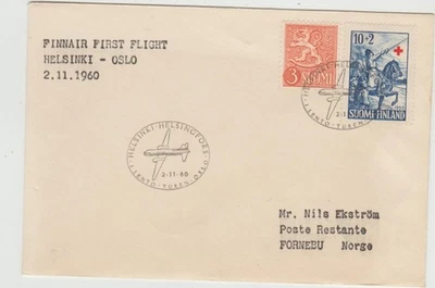 Finland 1960 Finnair First Flight Cover with '55 Red Cross issue in postage - Image 1 of 2
