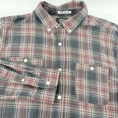 Ezekiel Mens M Plaid Flannel Shirt Button Down Long Sleeve Casual Gray Maroon - Image 1 of 4