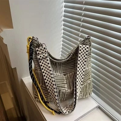 Полоса холст сумка с короткими ручками подмышки Hobo сумка наплечная сумка Дамская сумка через плечо сумка большой - Изображение 1 из 4