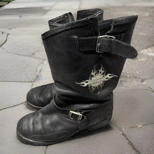 Harley Davidson Men’s Motorcycle Black Leather Boots Size 10.5 Embroidered Logo - Picture 1 of 8