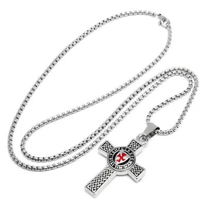 Crucifix Red Cross Necklace for Men Knights Templar Crusader Pendant Necklace - Picture 1 of 4