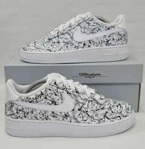 Air Force 1 Custom White Shoes Black & Gray Edgy Monochrome Splatter Mens Womens - Picture 1 of 22