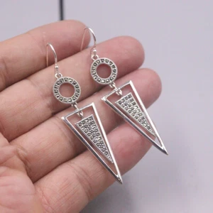 Real 925 Sterling Silver Earrings For Women  Traingle Earrings Hook - Picture 1 of 4
