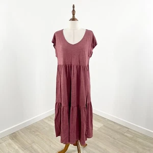 Ed.it.ed Tiered Midi Dress Cap Sleeve Scoop Neck A-line Burgundy Size 10 New - Picture 1 of 8