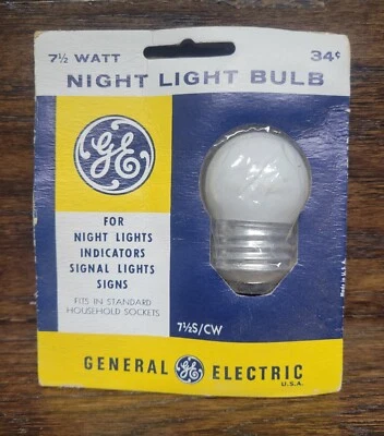 1 VINTAGE GE 7 1/2 WATT - Night Light Bulb 7 1/2S/CW - New Old Stock - Med. Base - Image 1 of 4