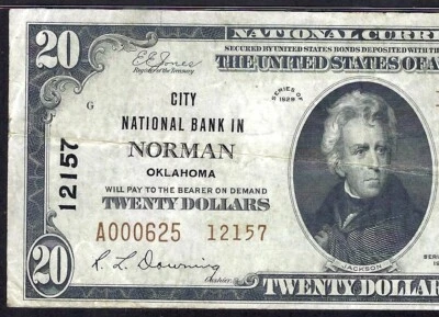 🇺🇸OK 1929 $20 TYPE-TWO ♚♚NORMAN, OKLAHOMA♚♚ PMG CH VF 35 BEST KNOWN, VERY RARE - Image 1 of 3