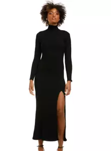 FLYNN SKYE Marie Midi Dress in Black Ribbed Size 10 AU RRP 180 WITH DEFECTS - Picture 1 of 7