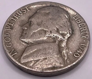 1940 D Jefferson Nickel 5C - Original Design Vintage (SKU 108) - Picture 1 of 2