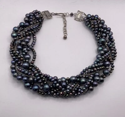 Soms Sterling Silver Black Pearl Multi-Strand Statement Necklace 152 Grams - Image 1 of 4