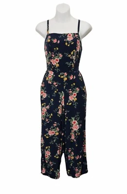 Gap Jumpsuit Wide Leg Crop Sleeveless Strappy Floral Dark Blue Womens XS - Image 1 of 4