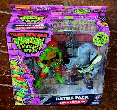 Боевой набор TMNT Mutant Mayhem: (2023) экшн-фигурки RAPH vs ROCKSTEADY 4,5 дюйма - Изображение 1 из 4