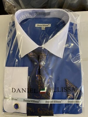 Camisa de vestir para hombre Daniel Ellissa DS3825P2 azul real puño francés” Foto 1 de 4