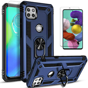 For Motorola One 5G Ace Case, Metal Ring Kickstand + Tempered Glass Protector