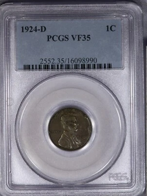 1924-D Lincoln Wheat Cent 1c PCGS VF35 - Image 1 of 2