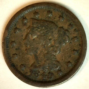 Moneda de 1 centavo grande de Estados Unidos 1849 cabello trenzado buena circulación acuñada en Filadelfia - Imagen 1 de 2
