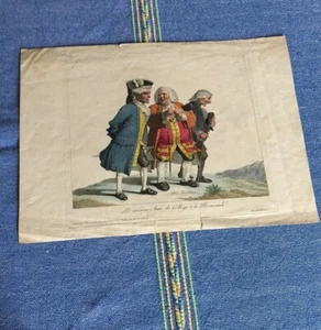 Satirical French etching hand-colored Les Anciens Amis de College a la Promenade - Picture 1 of 7