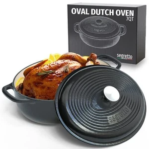 Segretto Cookware Enameled Oval Cast Iron Dutch Oven with Handle, 7 Quarts, N... - Picture 1 of 4