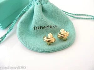 Tiffany & Co 18K Gold Signature X Earrings Studs Omega Backs Gift Pouch Box Love - Picture 1 of 9